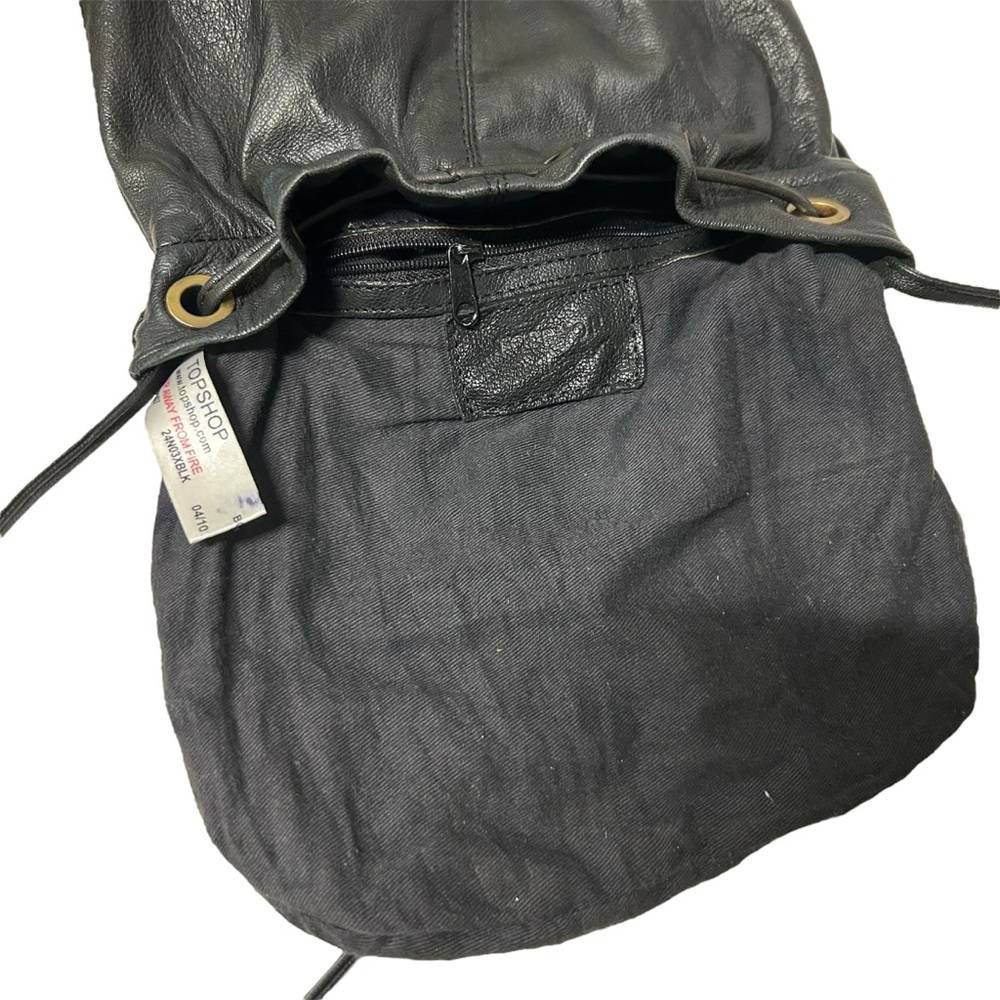 TopShop Real Leather Bucket Crossbody Bag with Tassels Grayish Black Color - Picture 7 of 8